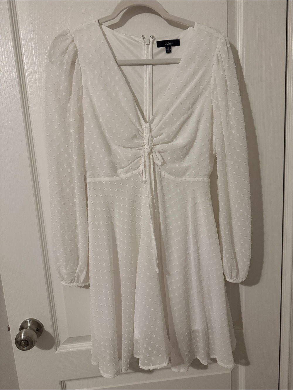 Wine and Dine White Swiss Dot Long Sleeve Skater Dress